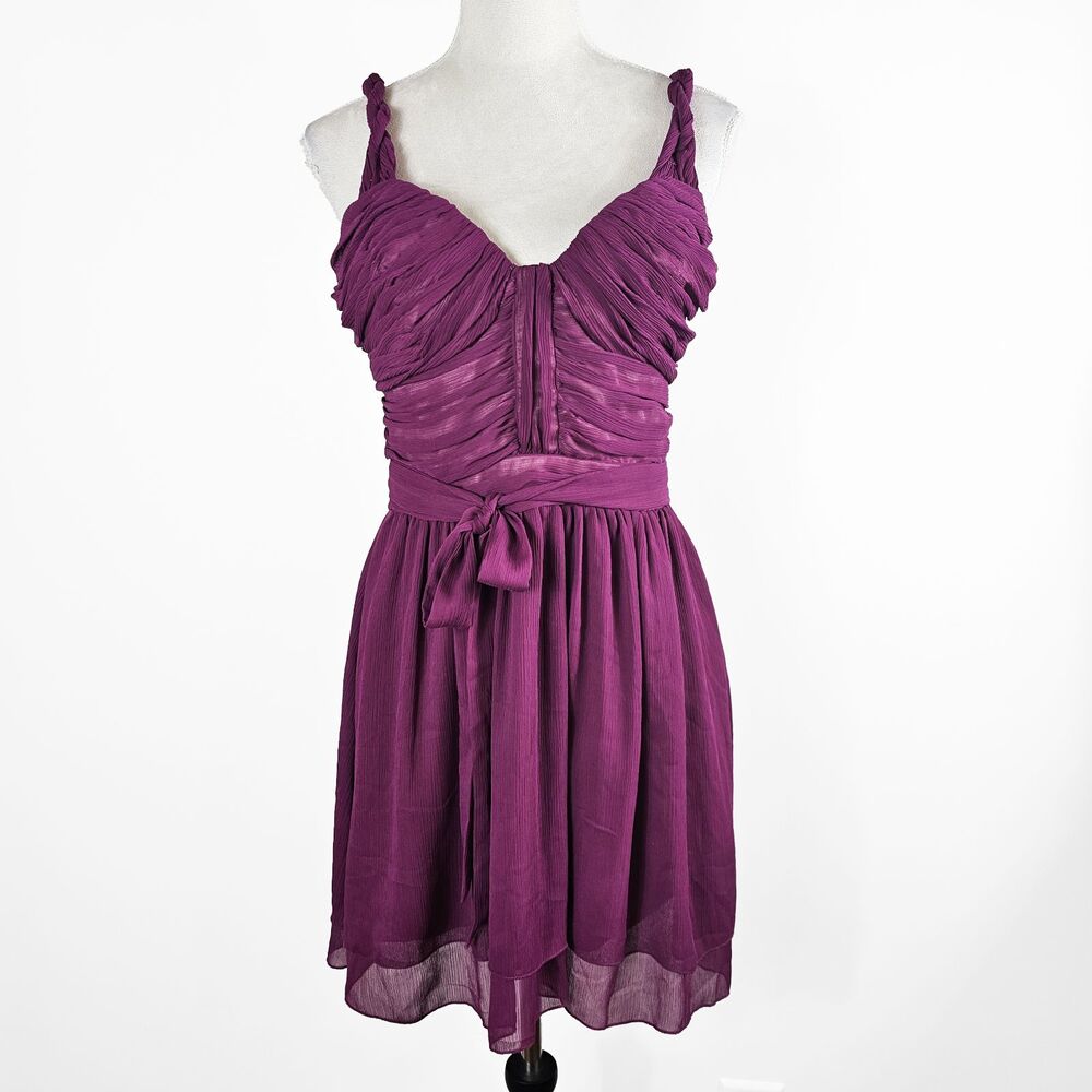 2B Bebe Purple Romance Size Medium Y2K Goddess Drapped Fit and Flare Dres